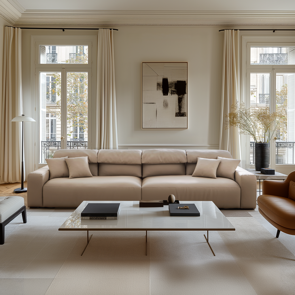 Canapé en cuir marron kaki