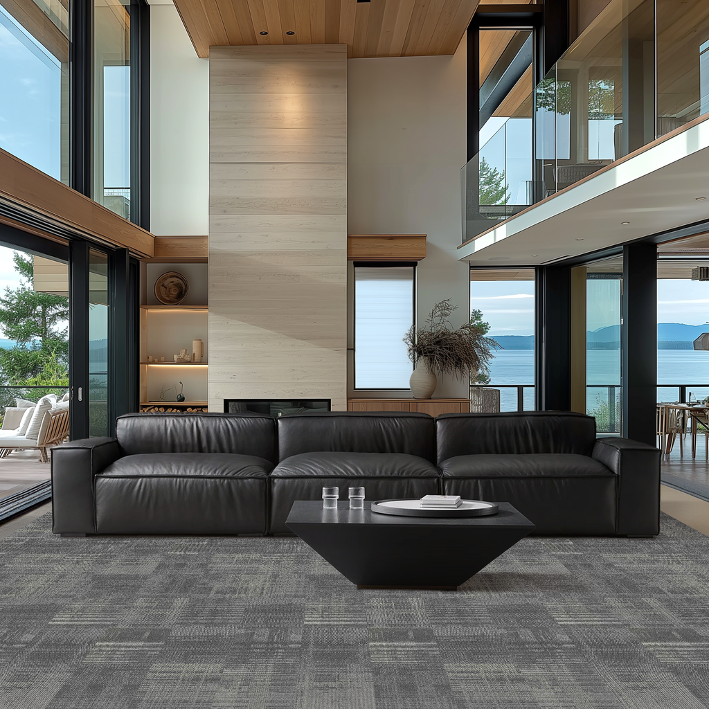 Canapé de luxe minimaliste en cuir marron foncé