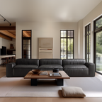 Canapé de luxe minimaliste en cuir marron foncé