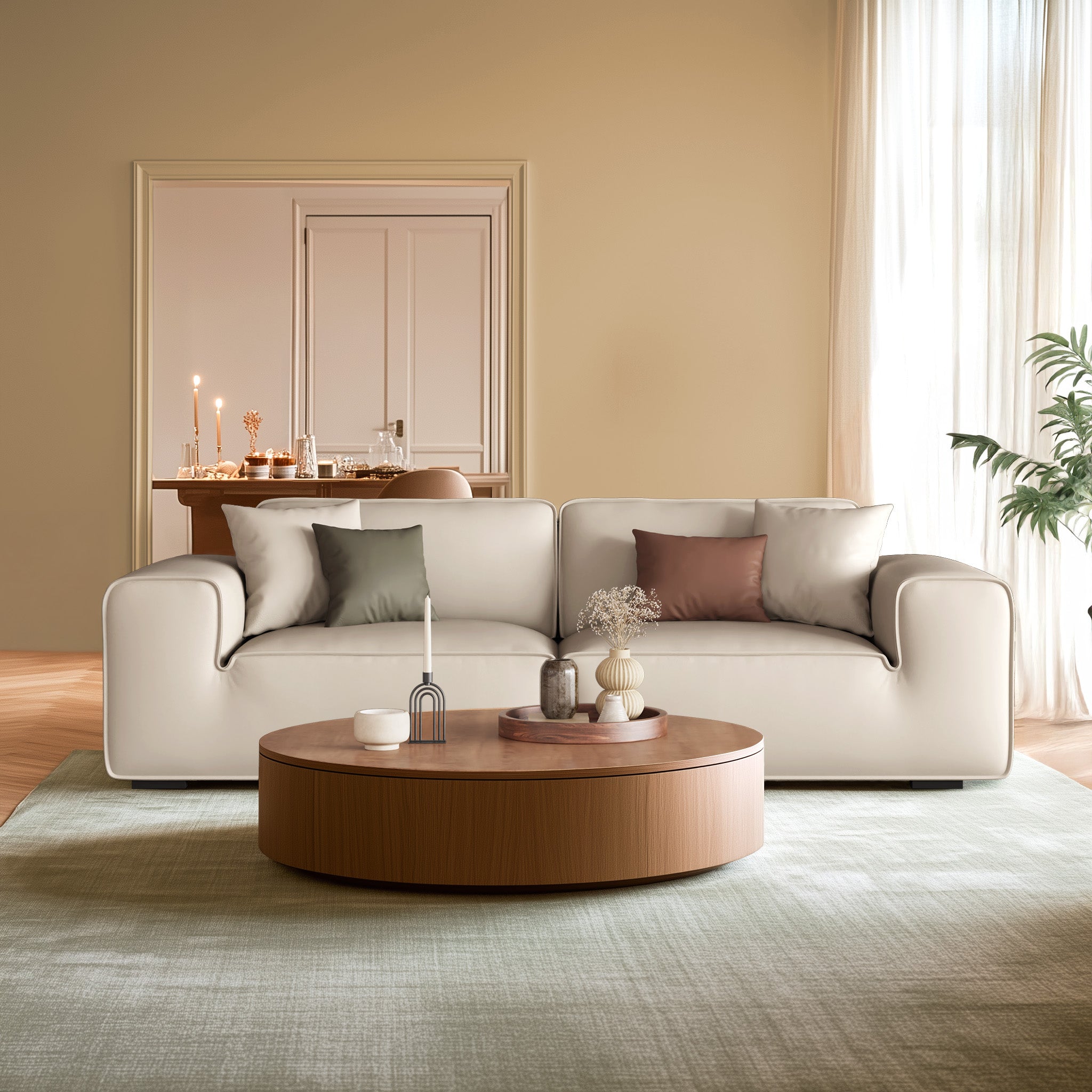 Canapé modulaire en cuir kaki Domus