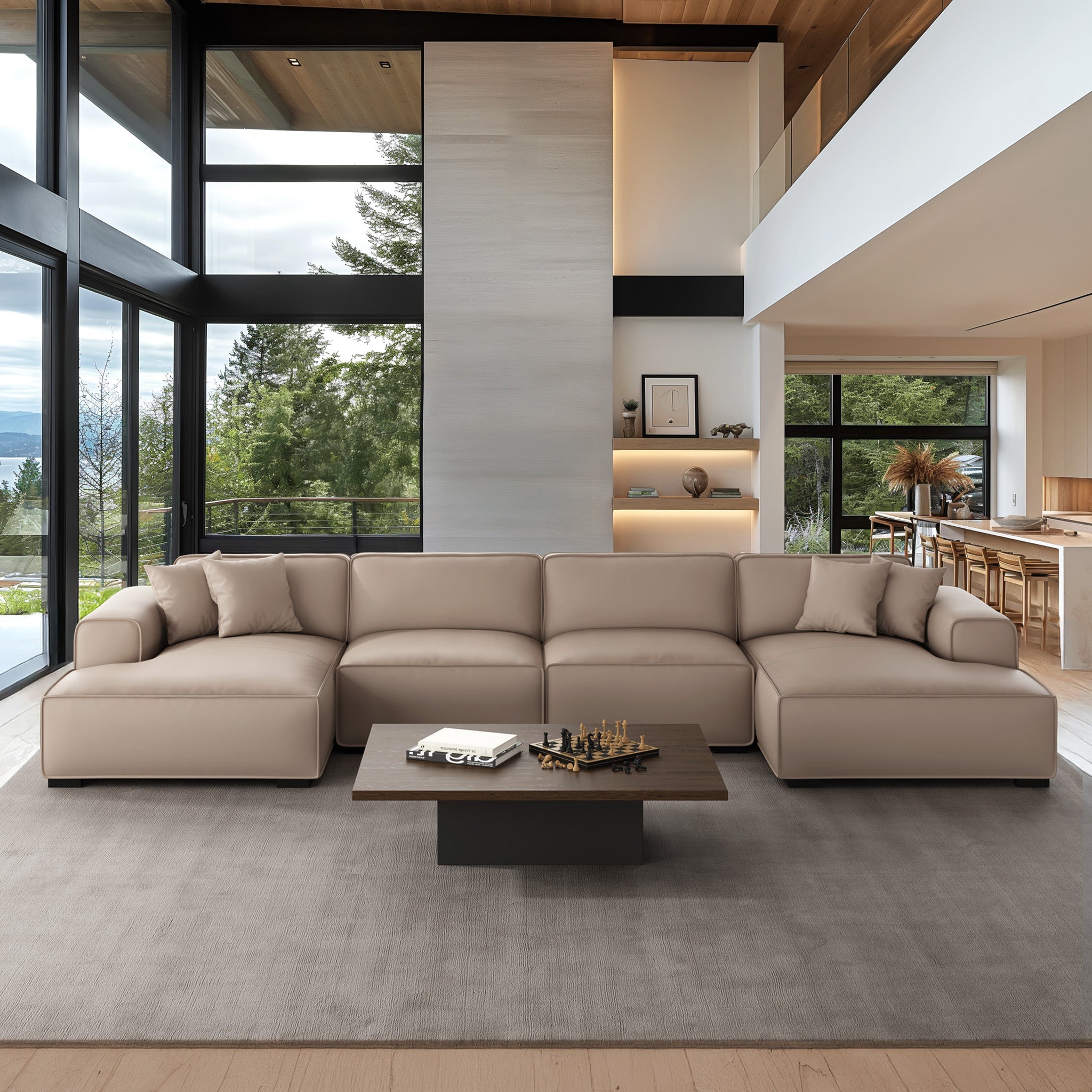 Canapé d'angle modulaire en cuir kaki Domus