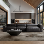 Canapé d'angle minimaliste de luxe en cuir noir