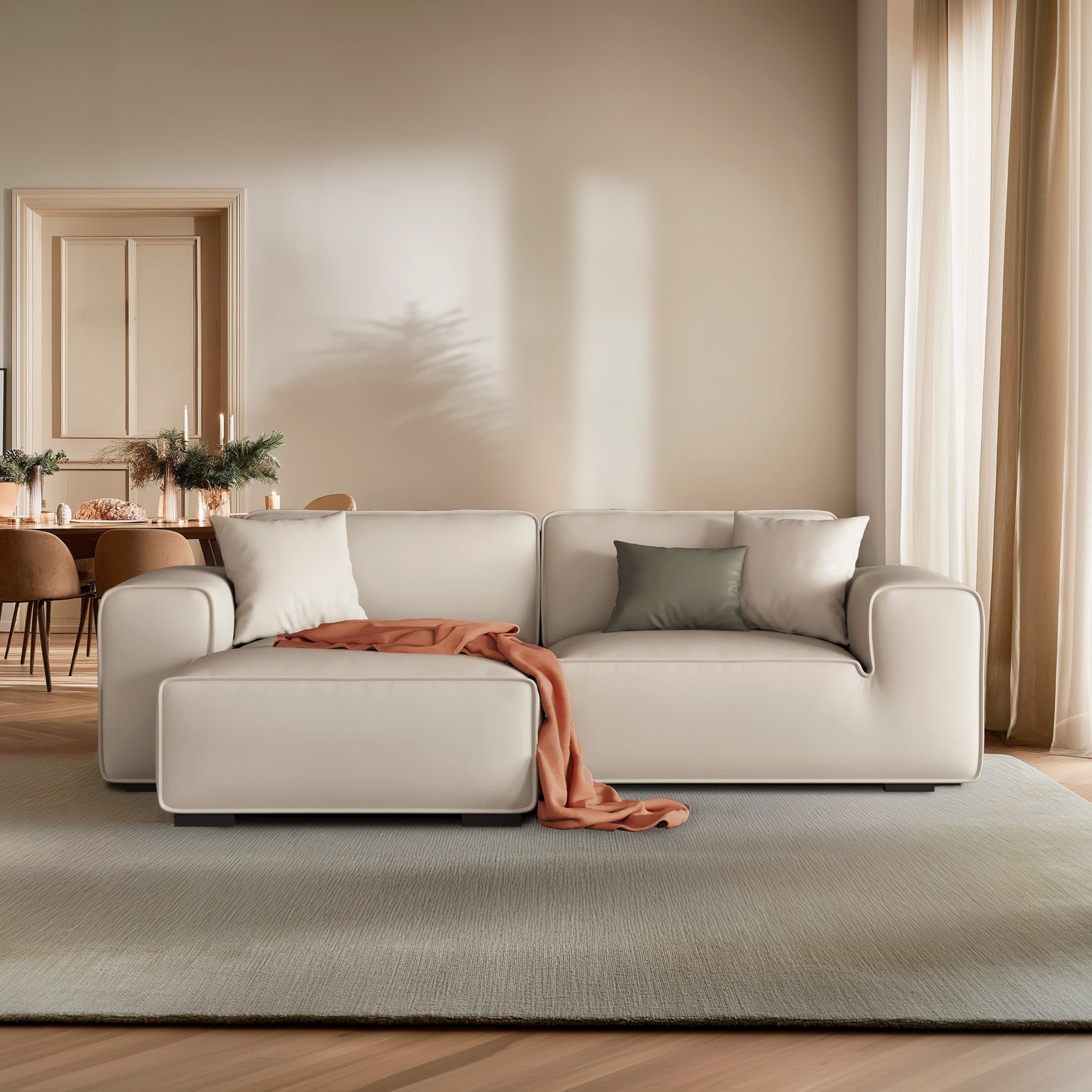 Canapé d'angle modulaire en cuir beige Domus