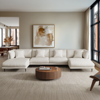 Canapé d'angle en U en cuir noir vanille