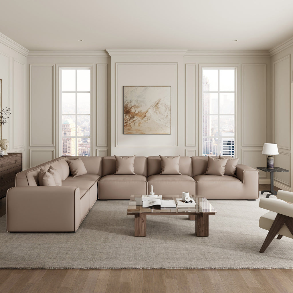 Canapé d'angle modulaire en cuir marron Domus