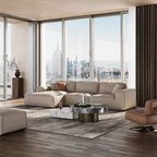 Canapé d'angle modulaire en cuir beige Domus