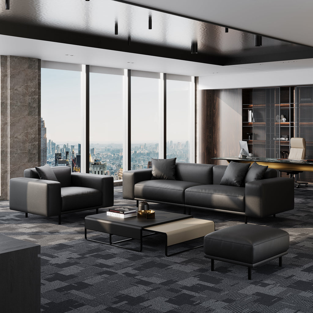 Canapé et pouf en cuir gris foncé Noble