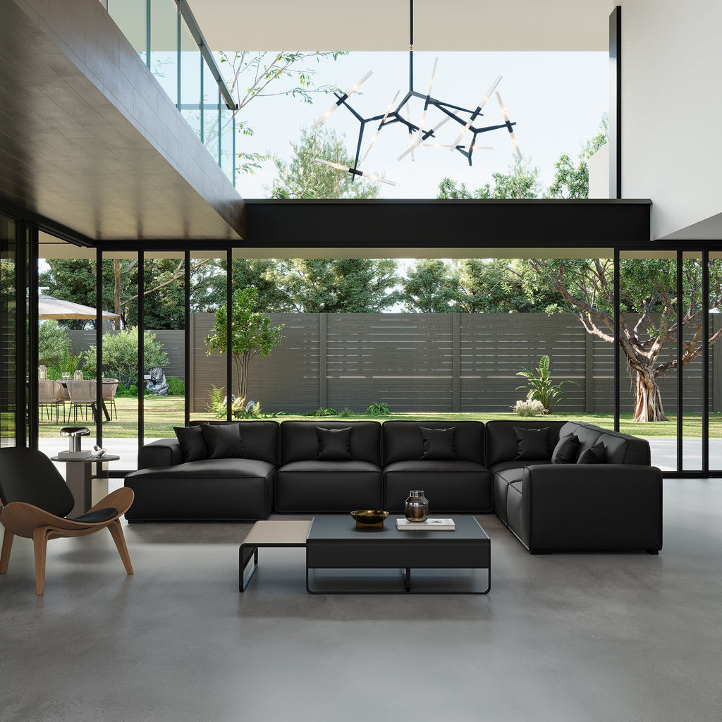 Canapé d'angle modulaire en cuir noir Domus en forme de U