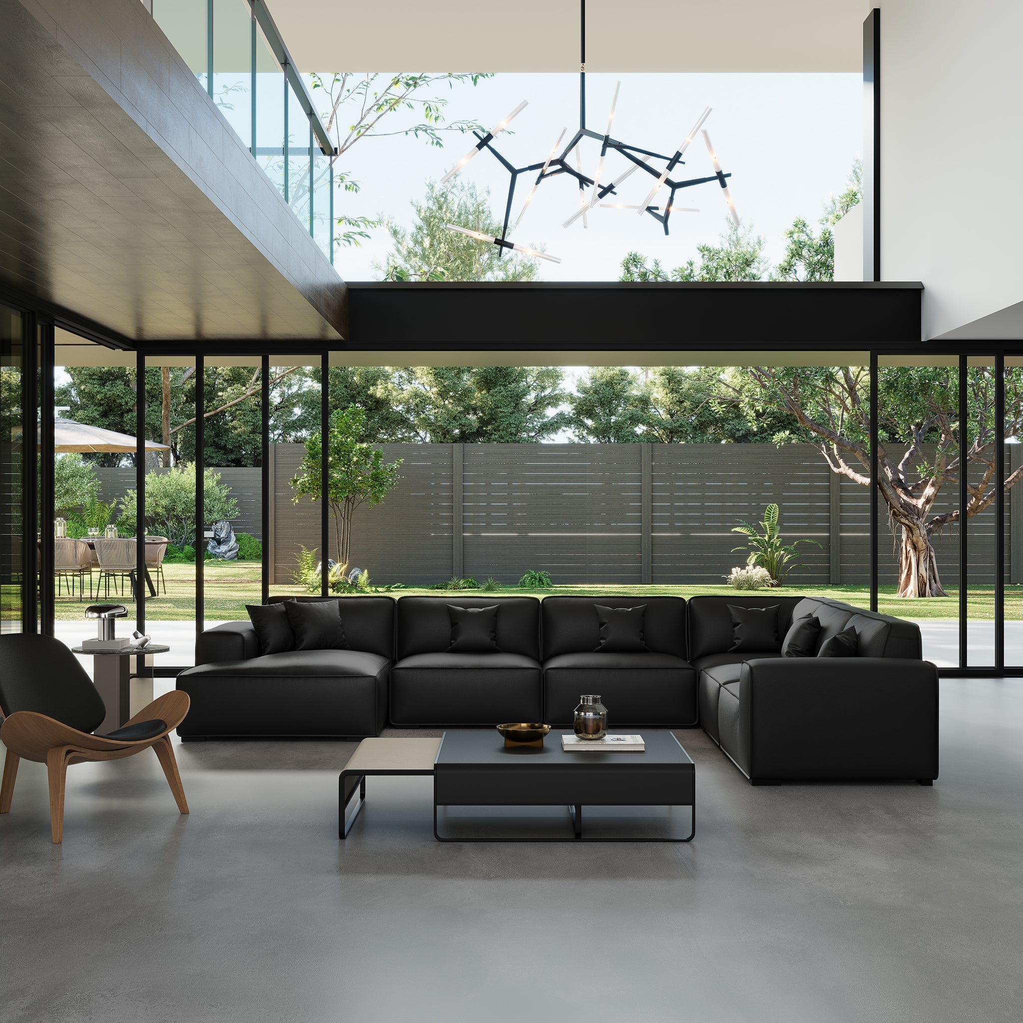 Canapé d'angle modulaire en cuir noir Domus en forme de U