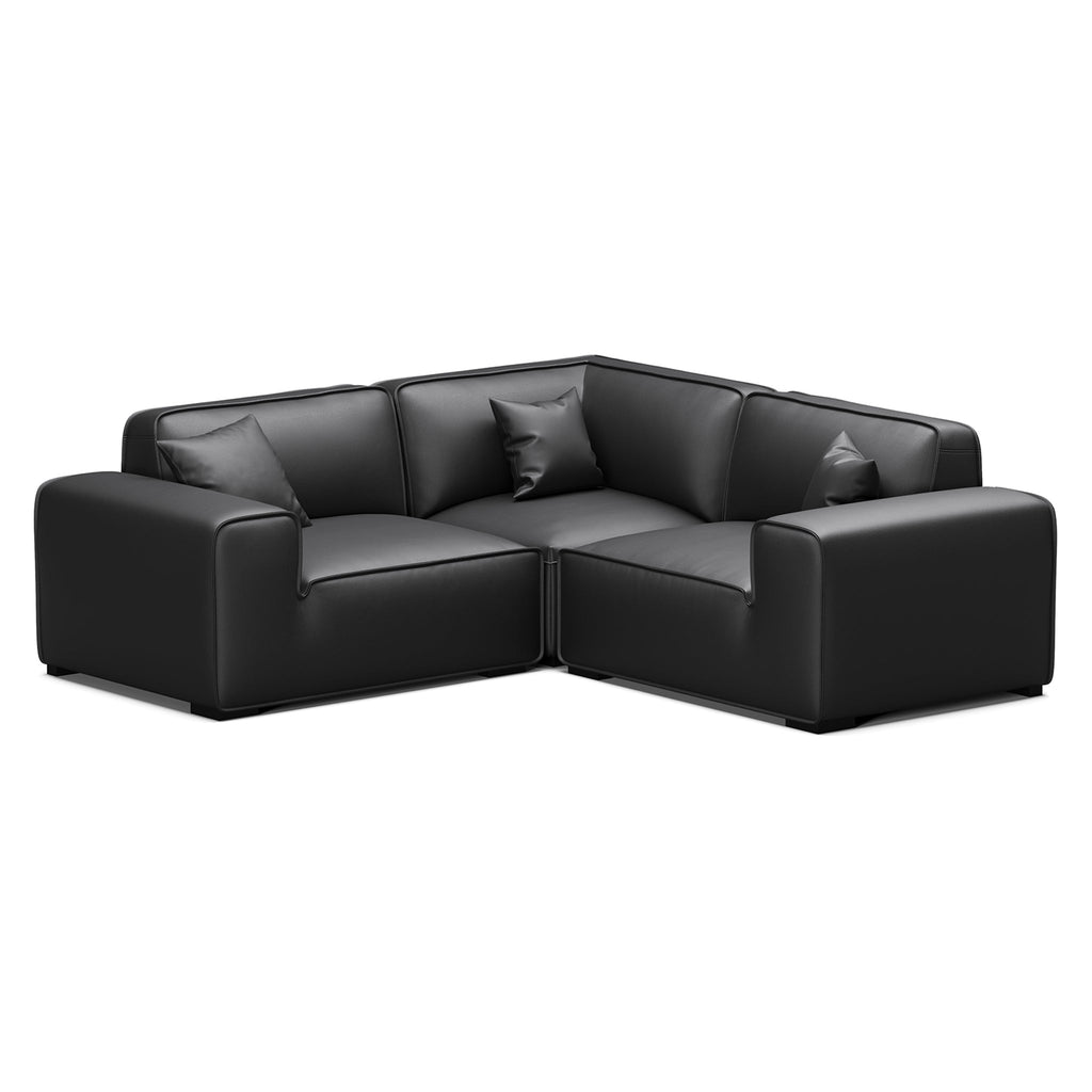 Canapé d'angle modulaire en cuir noir Domus