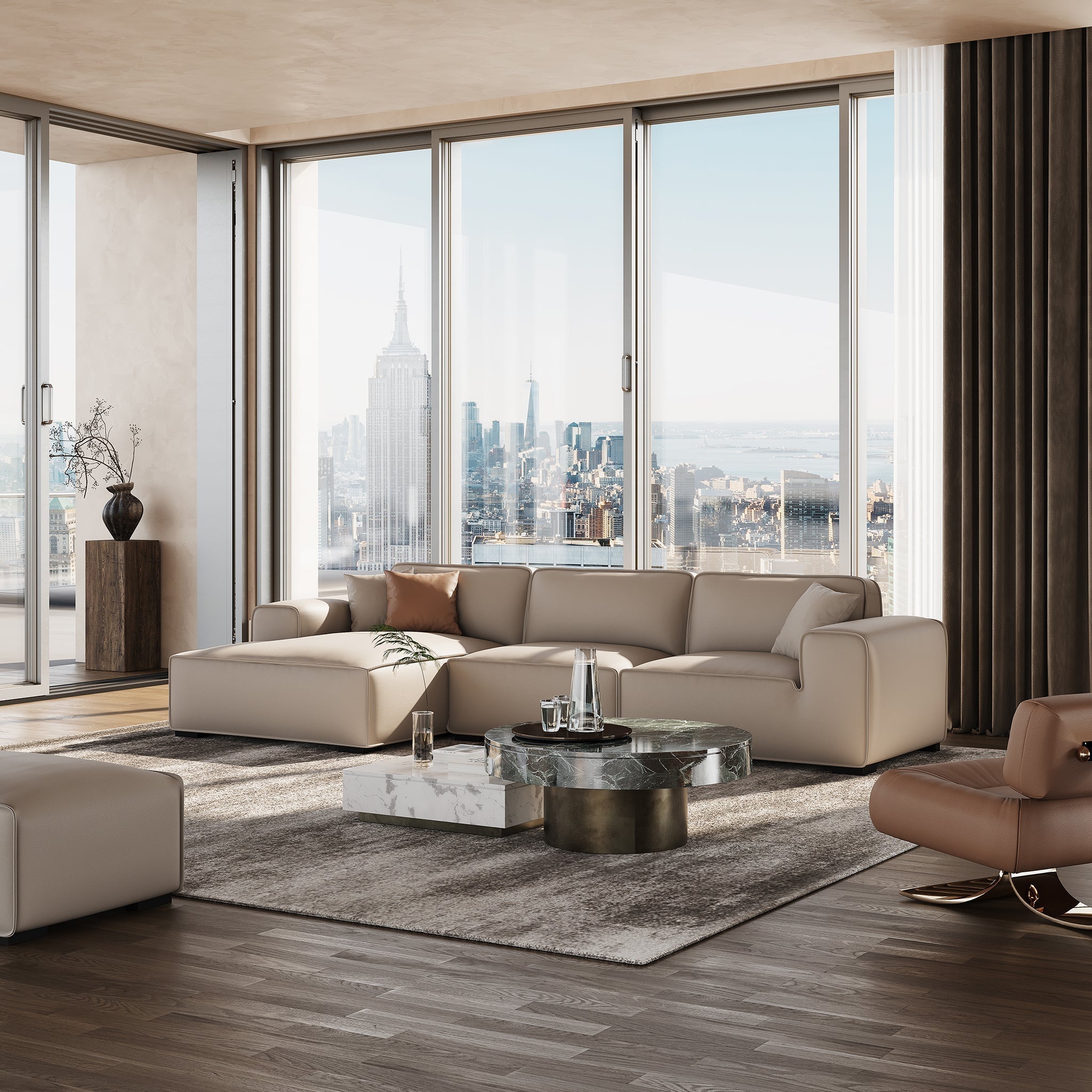 Canapé d'angle modulaire en cuir gris foncé Domus