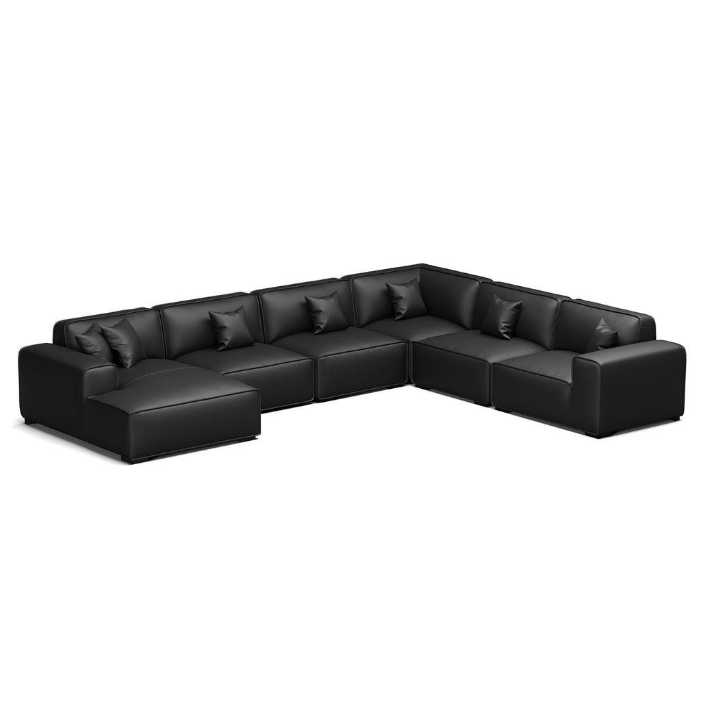Canapé d'angle modulaire en cuir noir Domus en forme de U