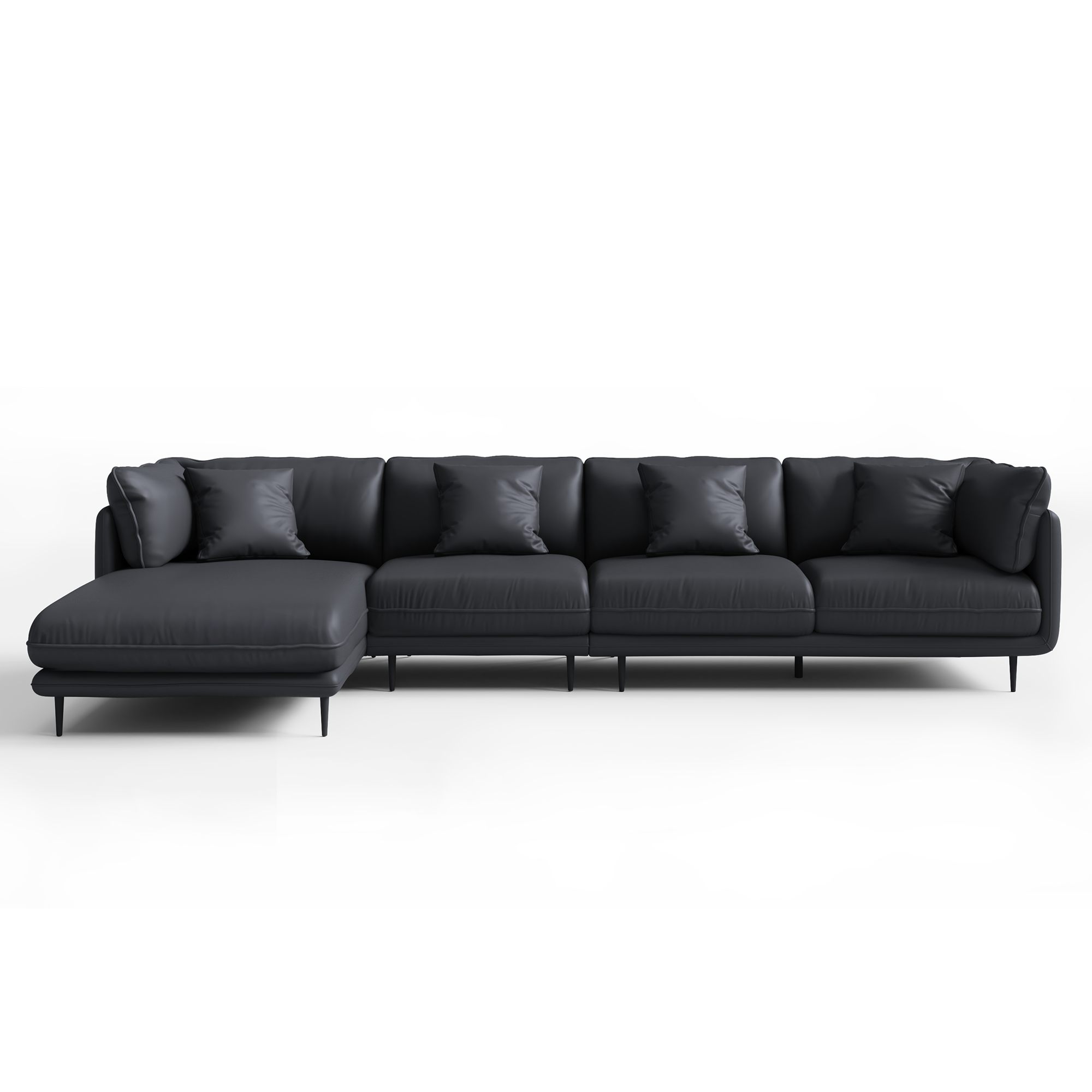 Canapé sectionnel en cuir noir vanille