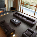 Canapé de luxe minimaliste en cuir marron foncé