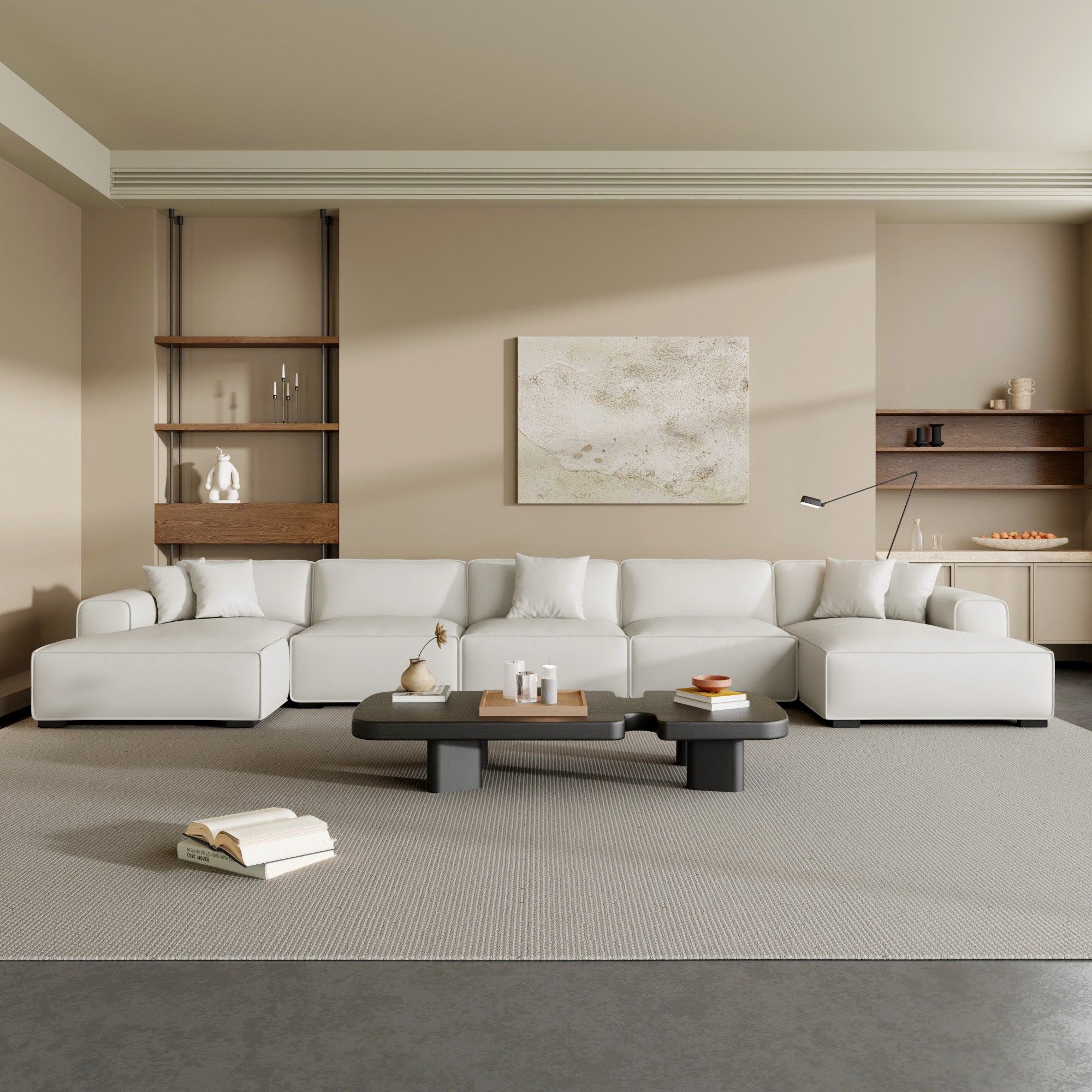 Canapé d'angle double modulaire en cuir beige Domus