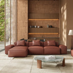 Canapé d'angle modulaire Cube en cuir véritable beige