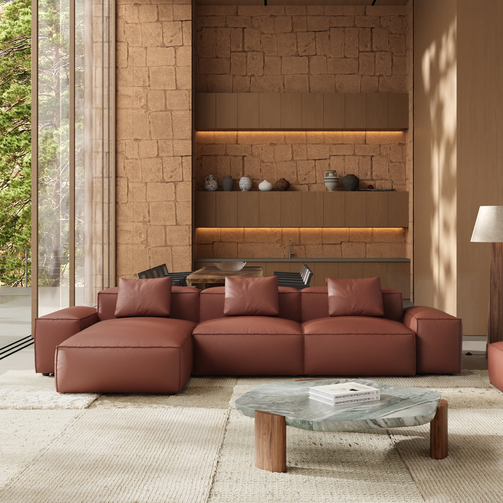 Canapé d'angle modulaire Cube en cuir véritable noir