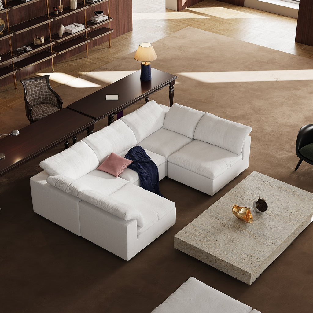 Canapé d'angle en U gris tendre Wabi-Sabi avec extrémités ouvertes