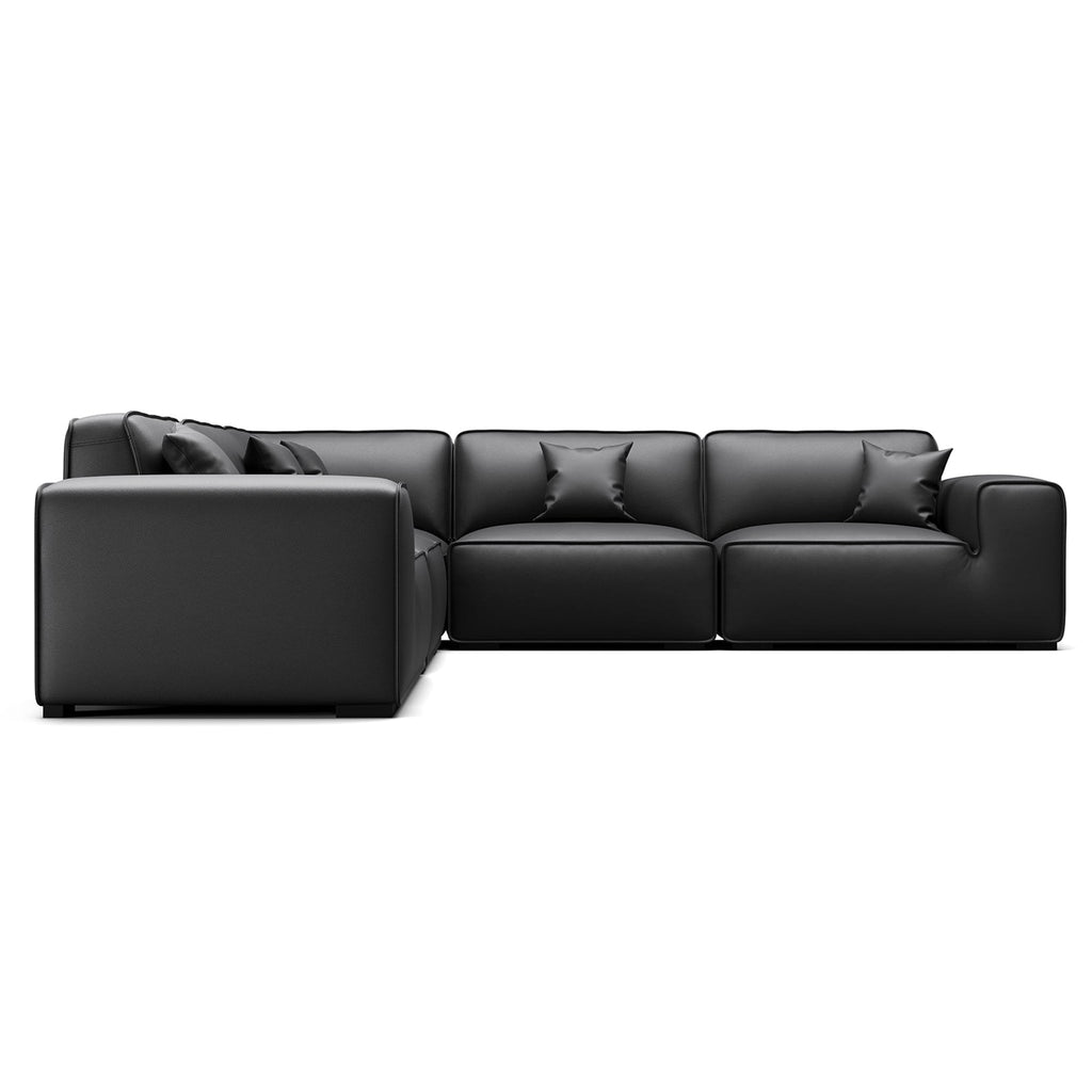 Canapé d'angle modulaire en cuir noir Domus