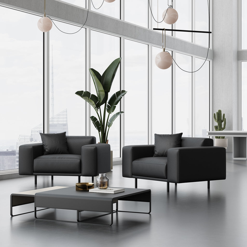 Fauteuil Noble en cuir gris foncé