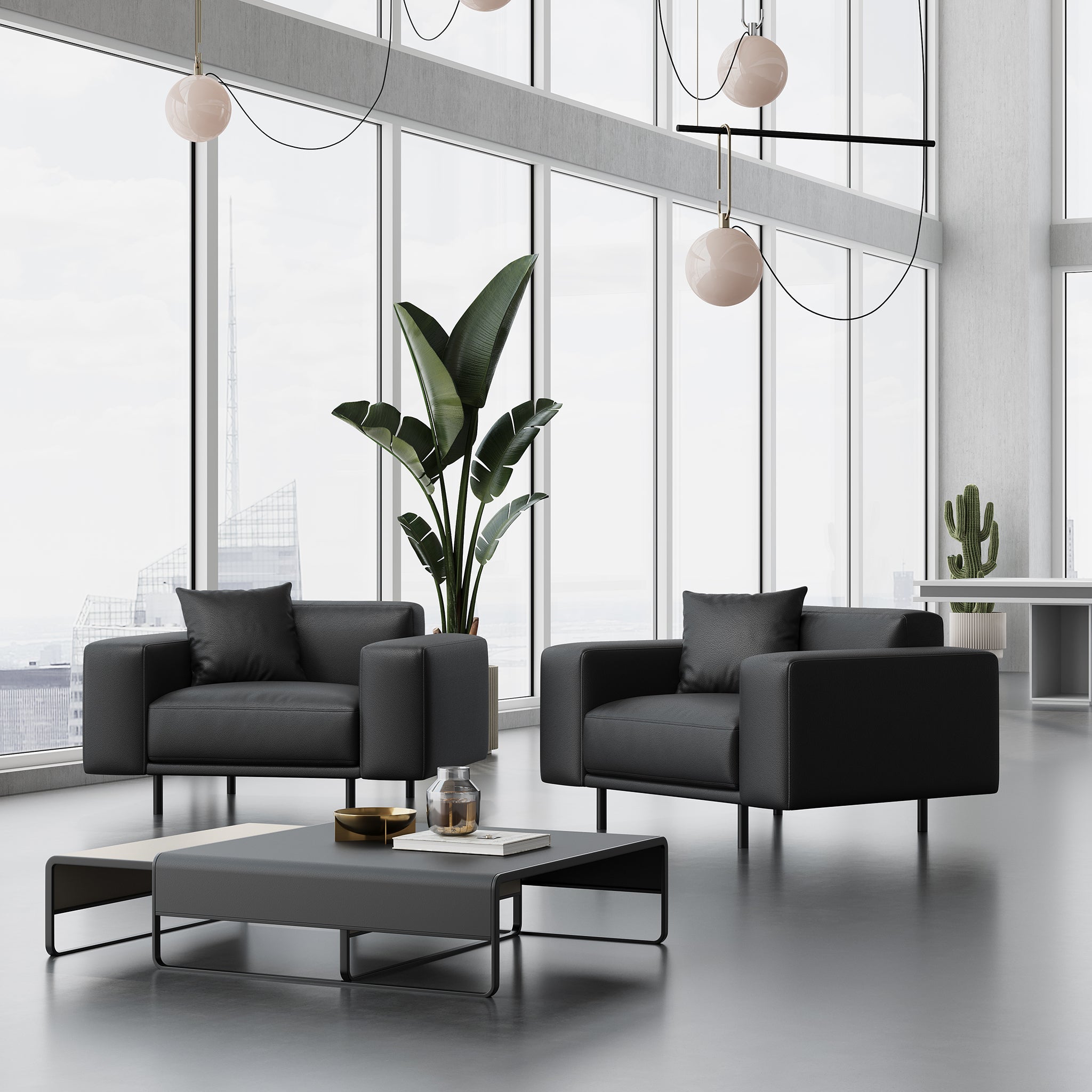 Fauteuil Noble en cuir gris foncé