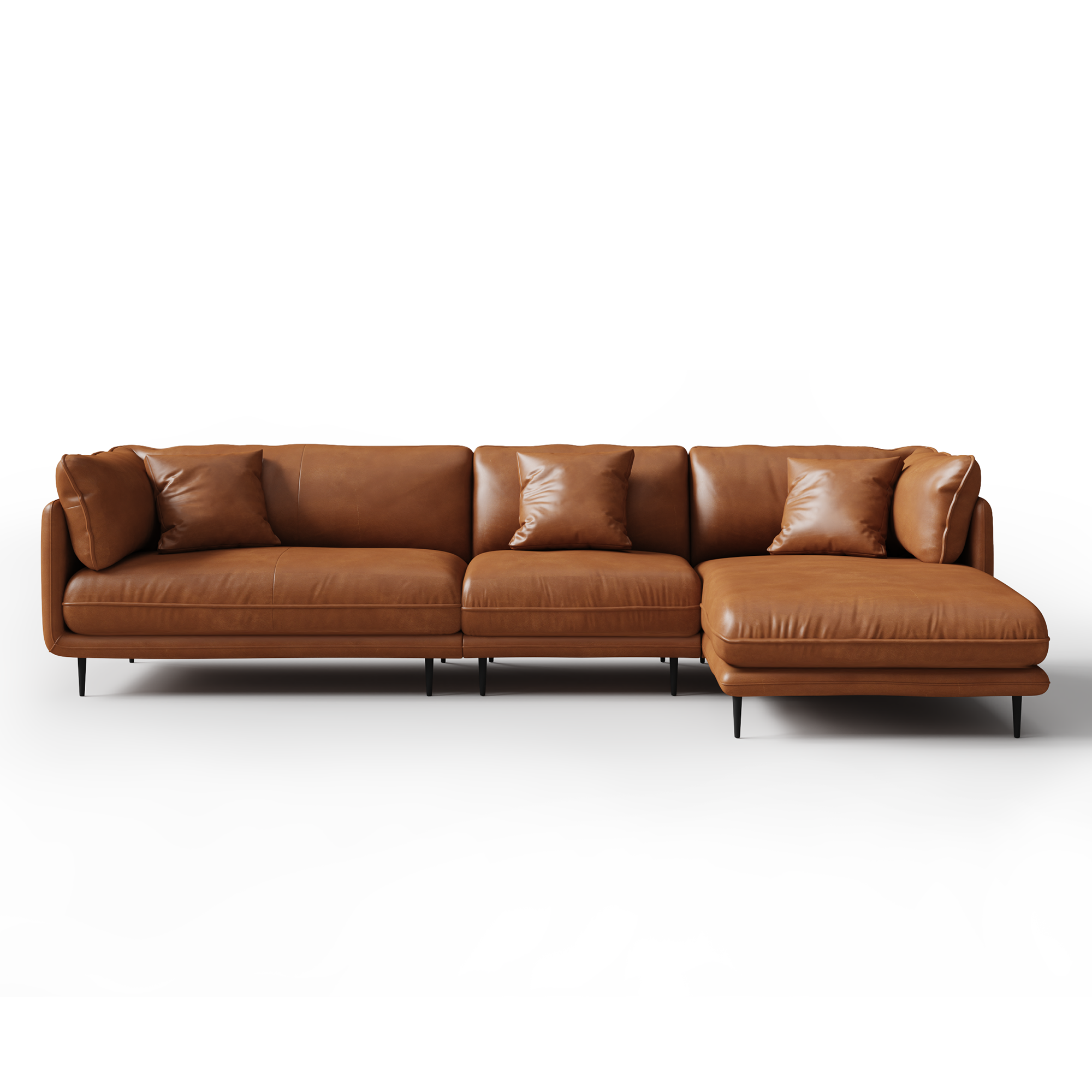 Canapé d'angle en cuir marron vanille