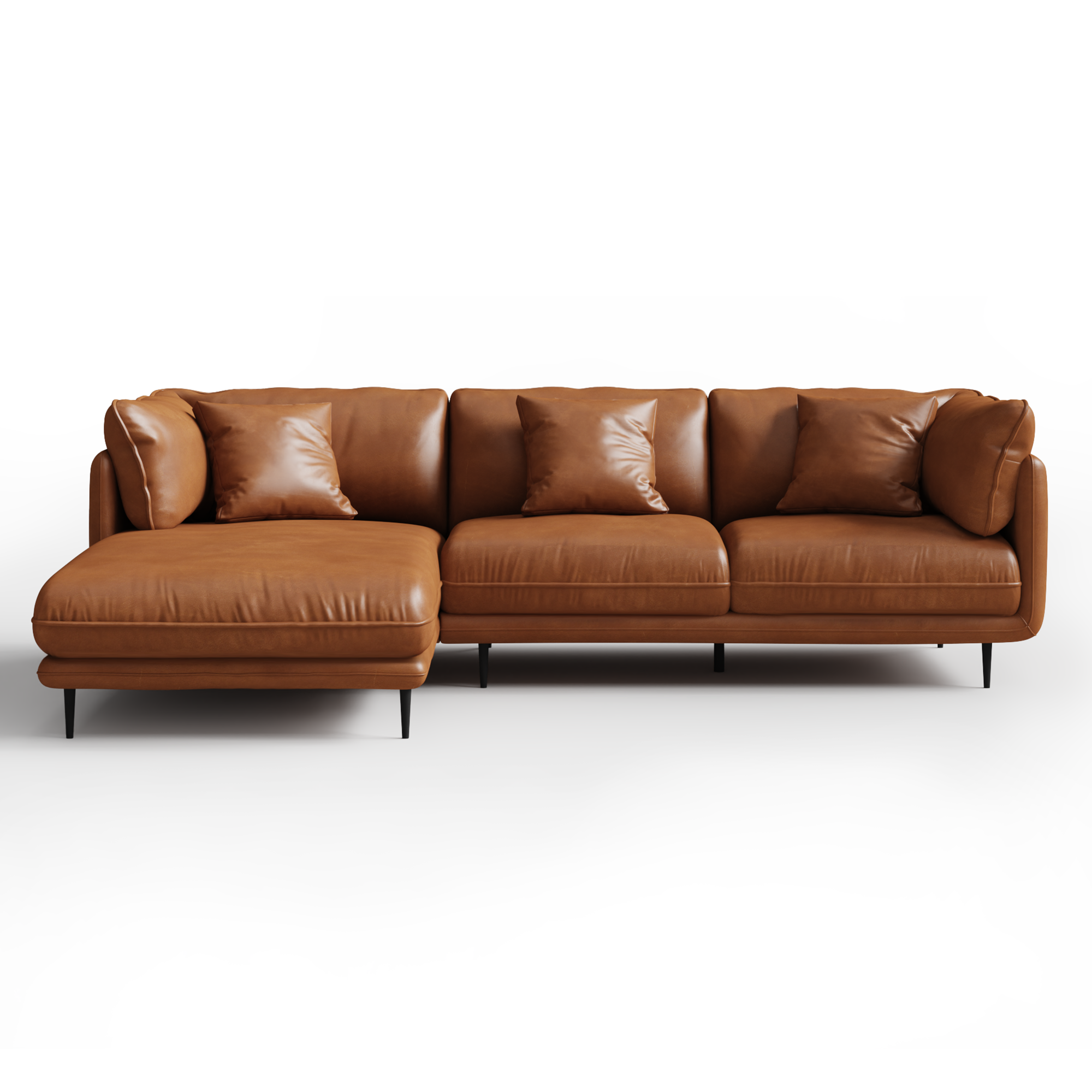 Canapé d'angle en cuir marron vanille