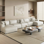 Canapé d'angle double modulaire en cuir beige Domus