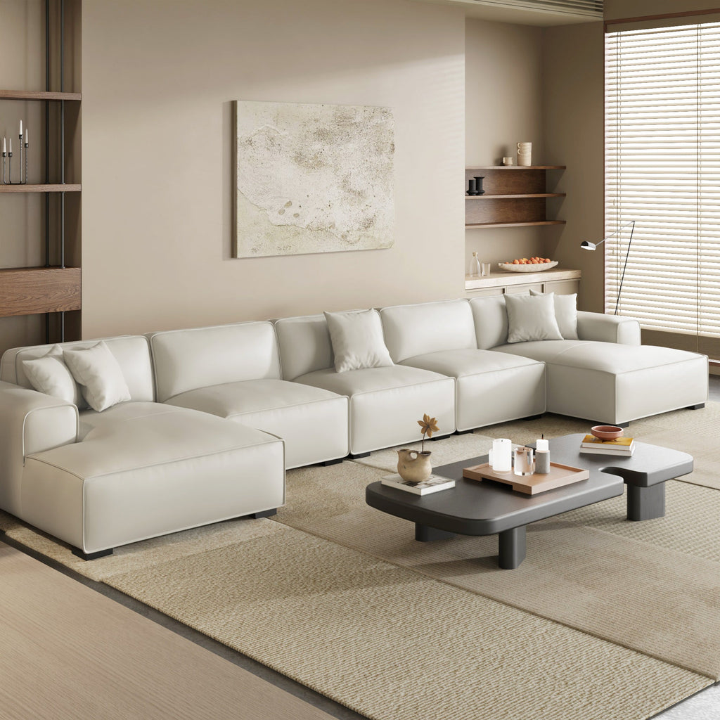 Canapé d'angle modulaire en cuir kaki Domus