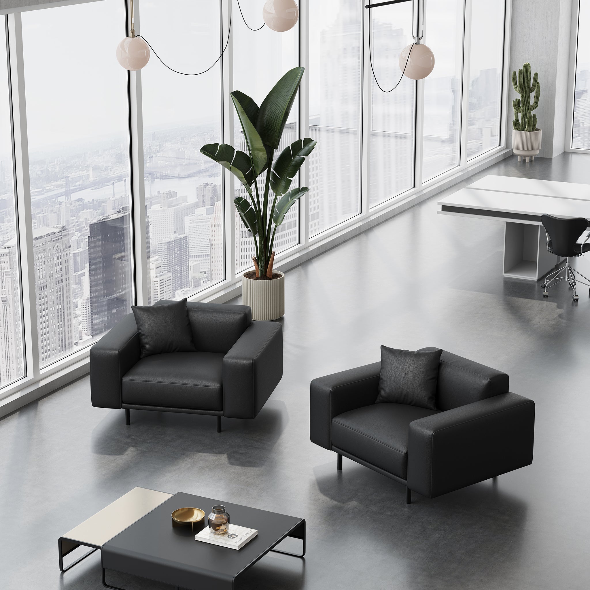 Fauteuil Noble en cuir gris foncé