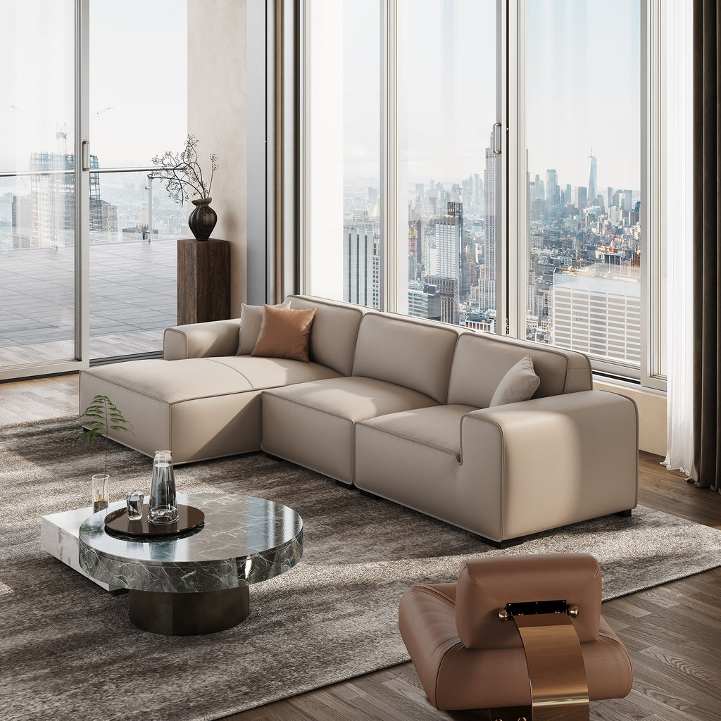 Canapé d'angle modulaire en cuir beige Domus