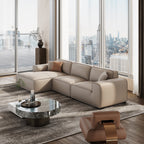 Canapé d'angle modulaire en cuir beige Domus