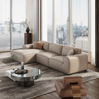 Canapé d'angle modulaire en cuir kaki Domus