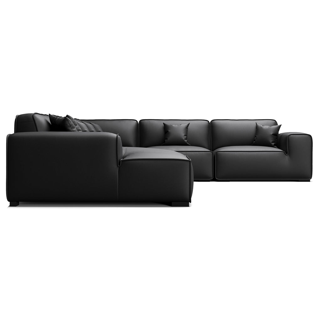 Canapé d'angle modulaire en cuir noir Domus en forme de U