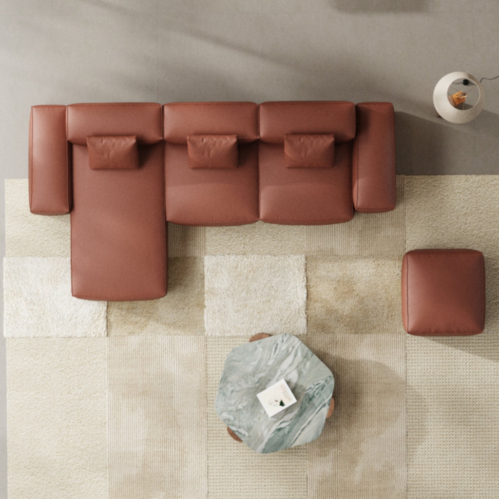 Canapé d'angle modulaire Cube en cuir véritable gris foncé