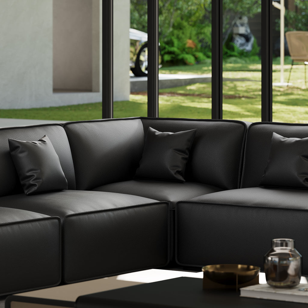 Canapé d'angle modulaire en cuir noir Domus en forme de U