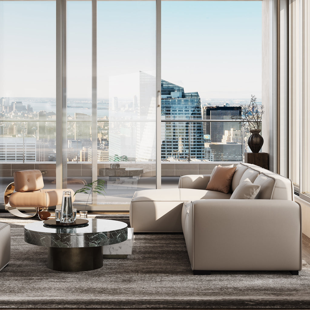 Canapé d'angle modulaire en cuir gris foncé Domus