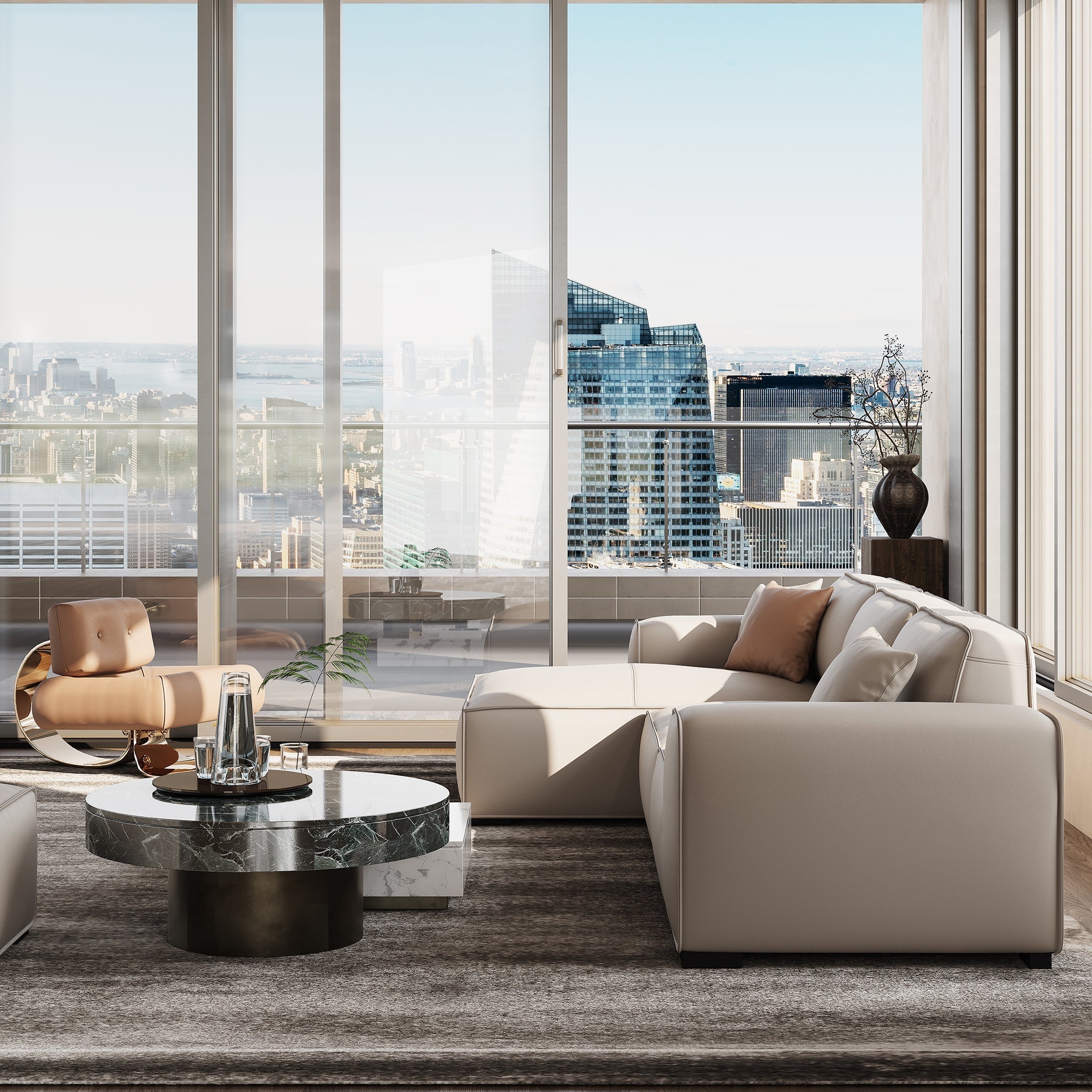 Canapé d'angle modulaire en cuir gris foncé Domus