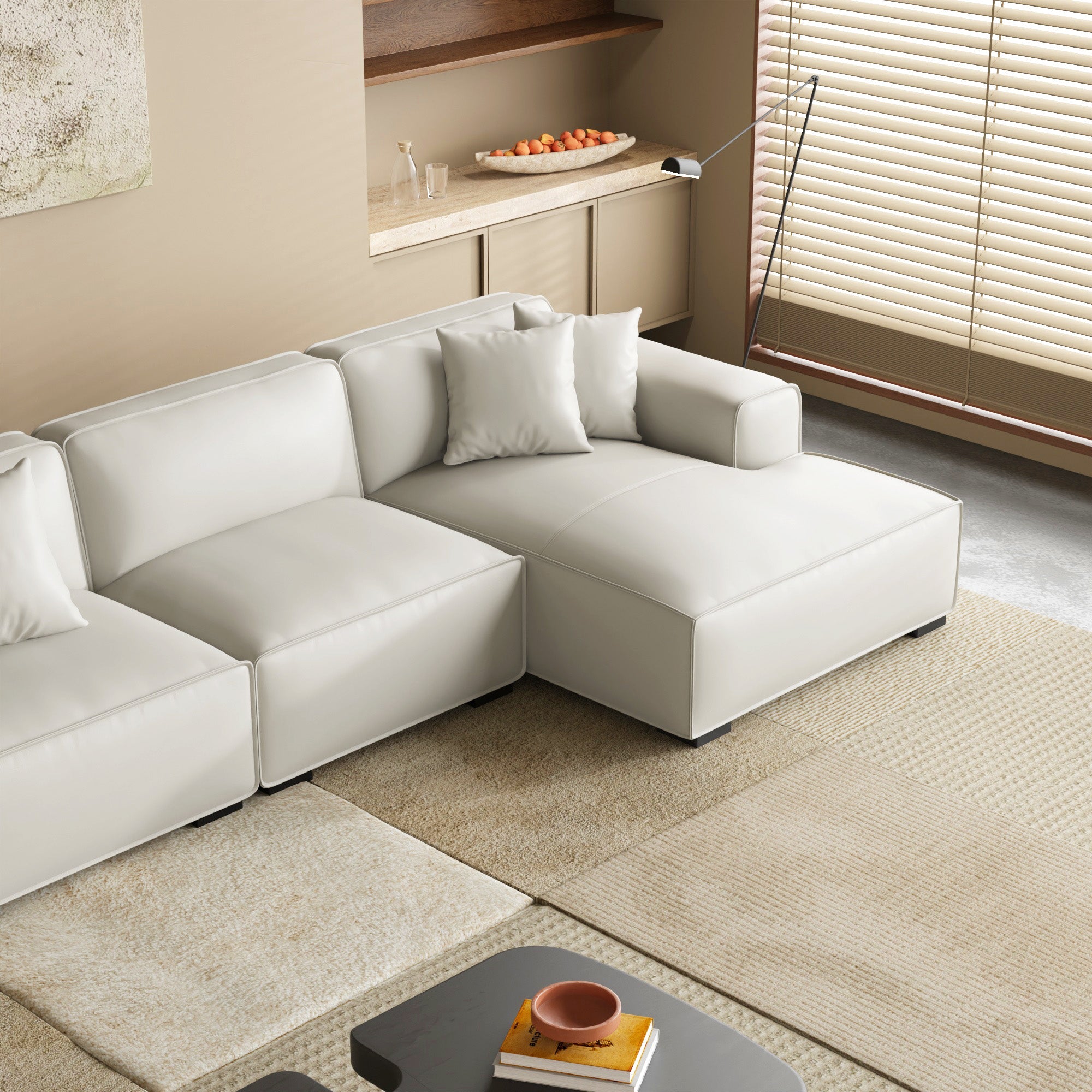 Canapé d'angle double modulaire en cuir marron Domus