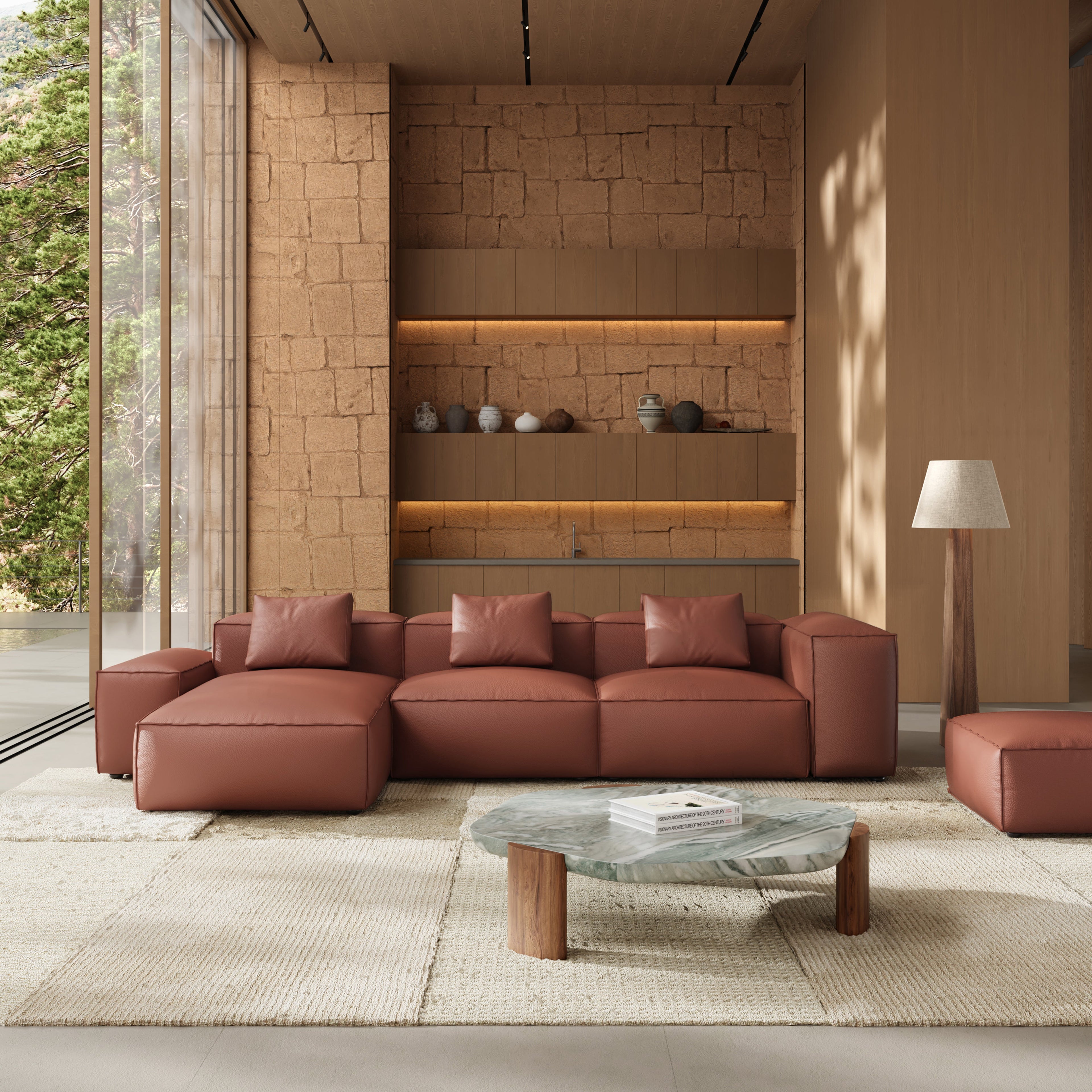 Canapé d'angle modulaire double face en cuir véritable gris foncé Cube