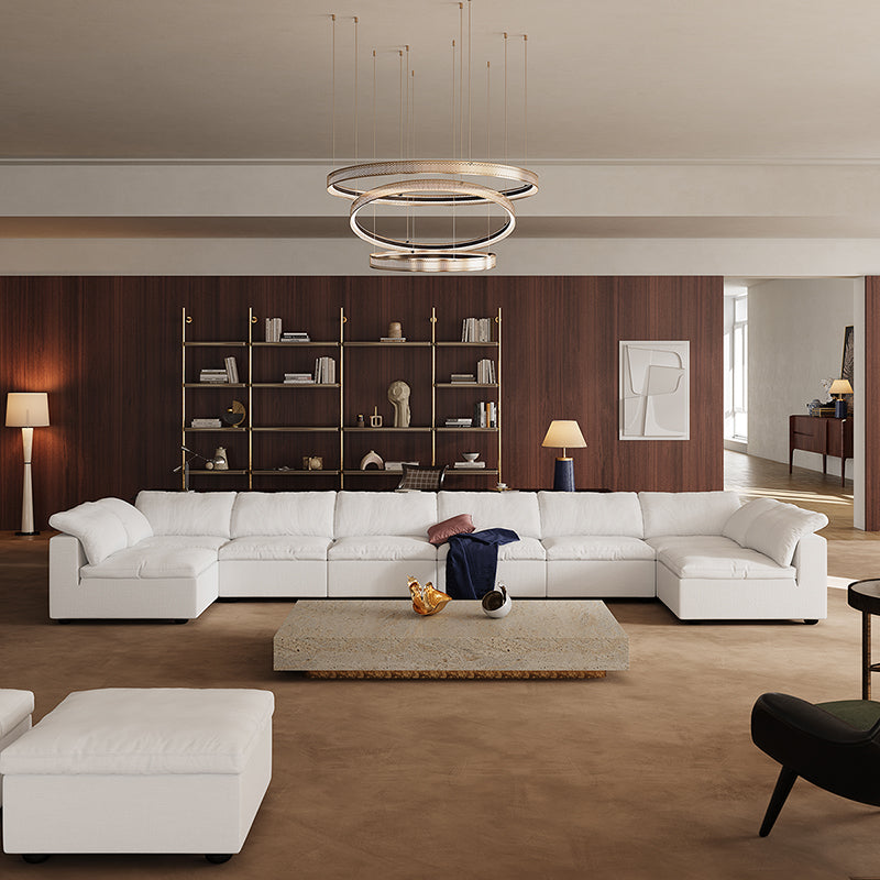 Canapé d'angle en U gris tendre Wabi-Sabi avec extrémités ouvertes