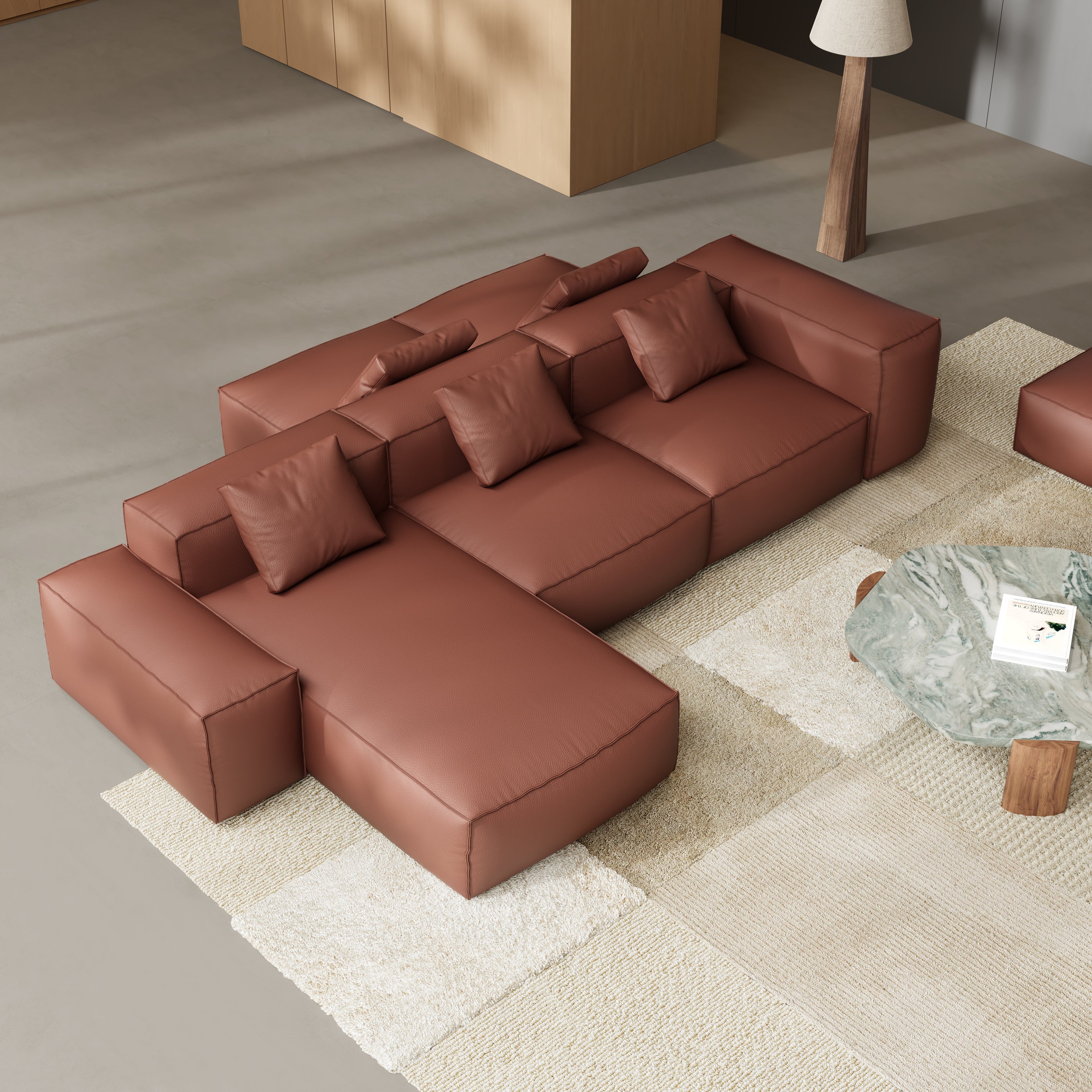 Canapé d'angle modulaire double face en cuir véritable gris foncé Cube