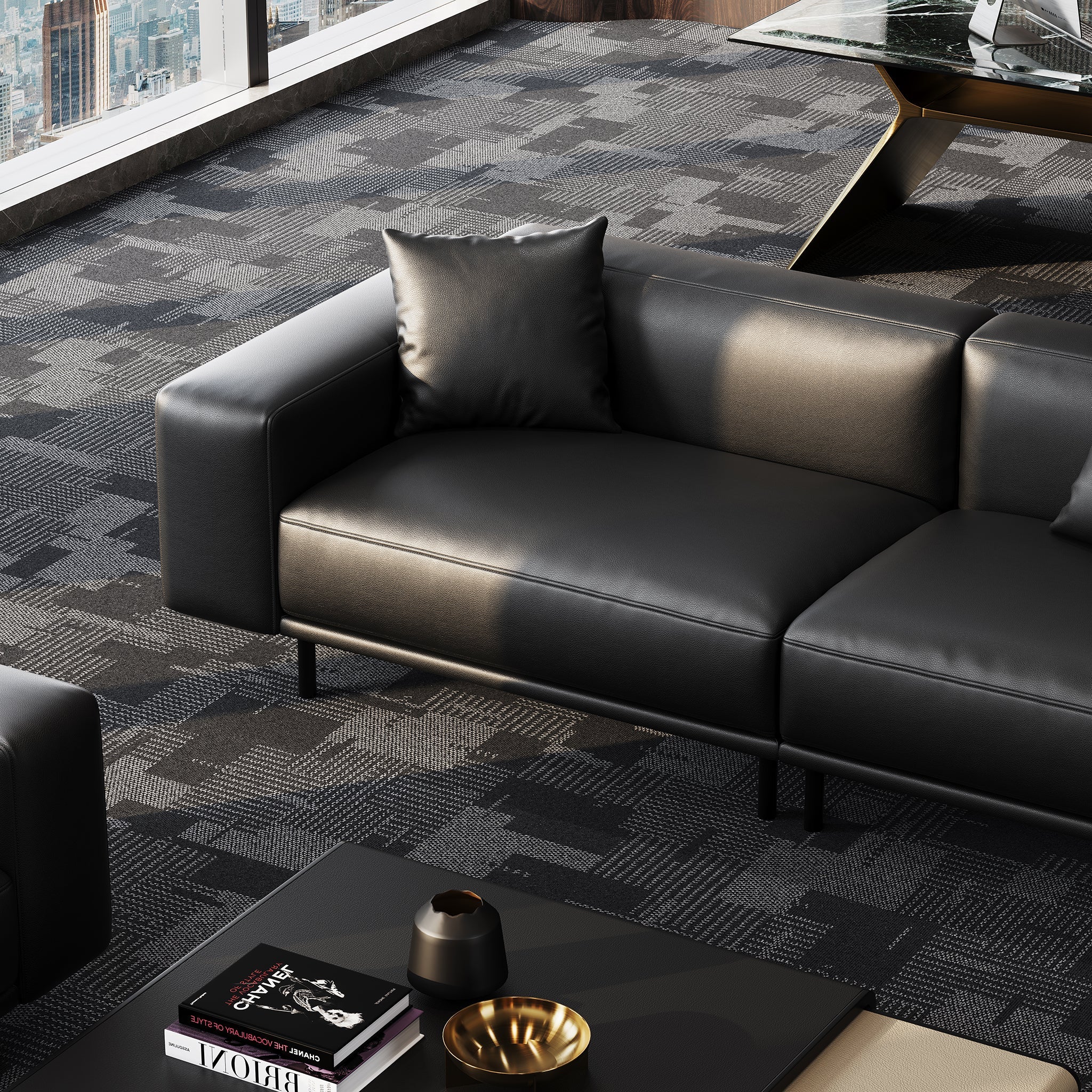 Canapé en cuir gris foncé noble