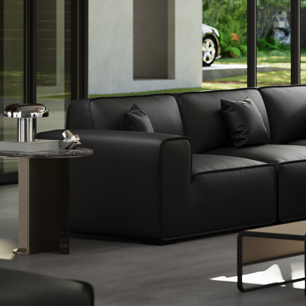 Canapé d'angle modulaire en cuir noir Domus en forme de U