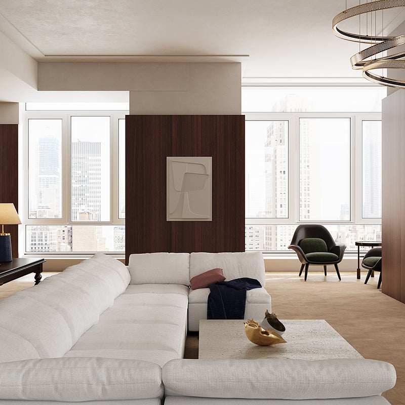 Canapé d'angle beige en forme de U Tender Wabi-Sabi avec extrémités ouvertes