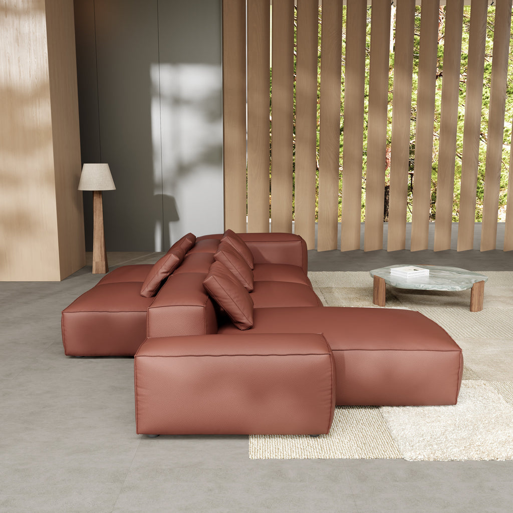 Canapé d'angle double face modulaire Cube en cuir véritable beige