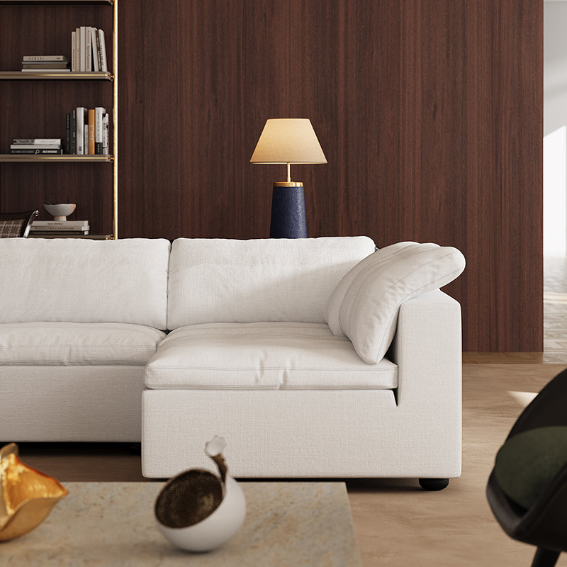 Canapé d'angle en U gris tendre Wabi-Sabi avec extrémités ouvertes