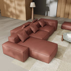 Canapé d'angle double face modulaire Cube en cuir véritable beige