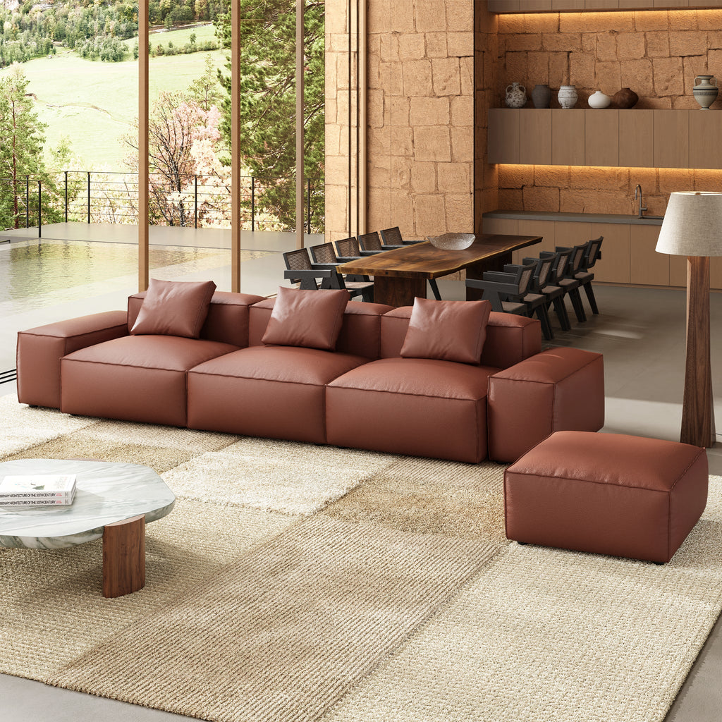 Canapé modulaire Cube en cuir véritable kaki