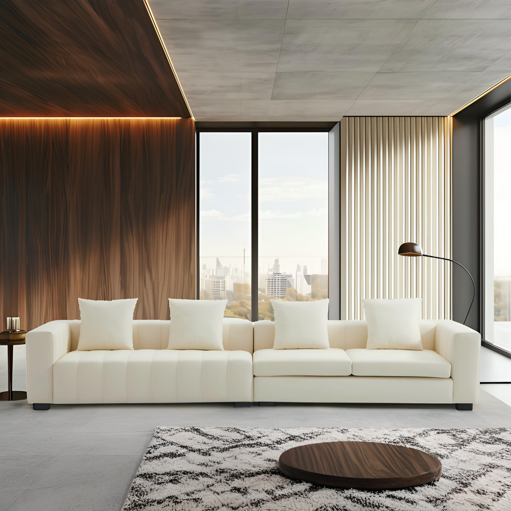 Canapé en cuir beige piano